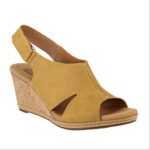 Clarks Mustard Wedge Sandals